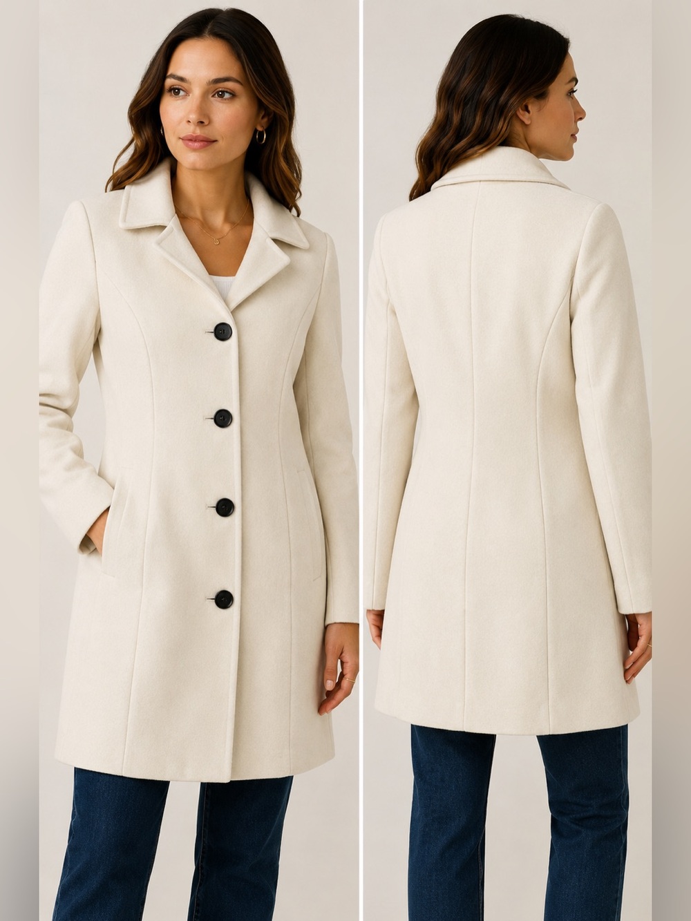 FME Cream Tailored Pea Coat Women’s XL Button Front NWOT
